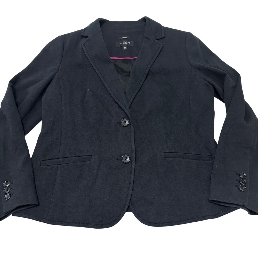 Talbots Aberdeen Knit Blazer Jacket Womens 10P Black Cotton‎ Stretch Career Work
